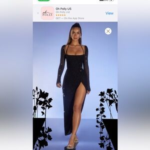 Oh Polly Black Glitter Long Sleeve Dress